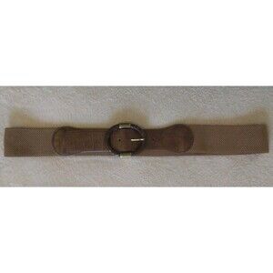 Wide Elastic Cinch Waist Belt Brown Gold Brass Buckle Accent Plus Size 18/20 Wmn